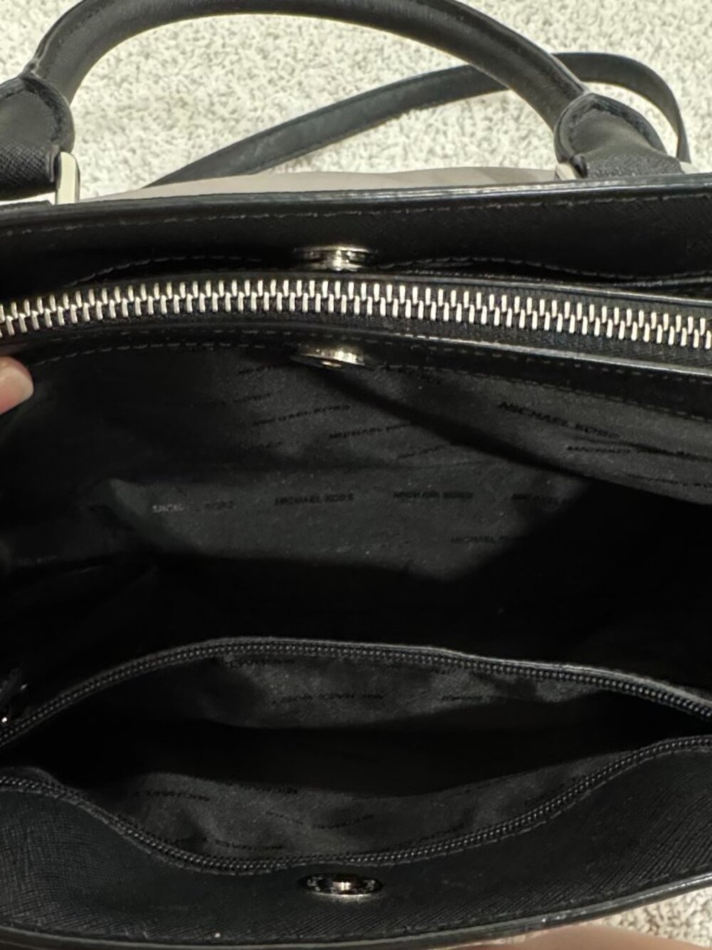 Michael Kors Saffiano Leather Satchel Two-Tone Black & Gray Crossbody Purse - Picture 6 of 11